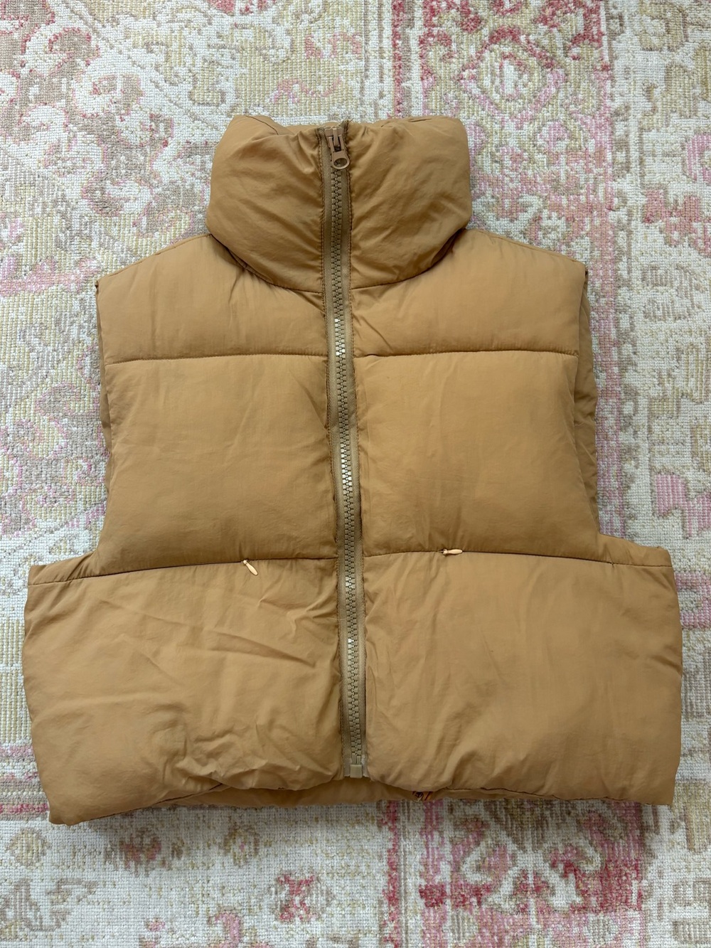 Tan Cropped Puffer Vest